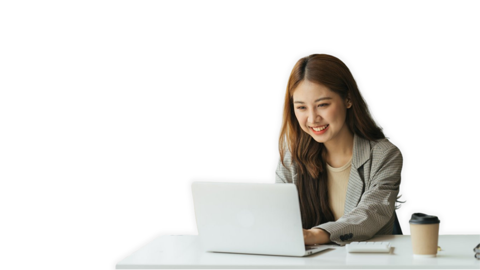Professional woman working at a laptop, representing integrity in practice